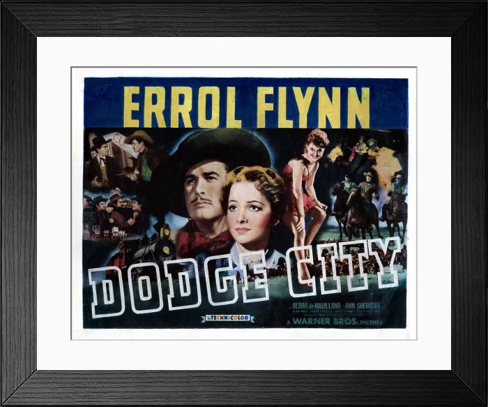 Framed Print : DODGE CITY, from left, Errol Flynn, Olivia de Havilland, 1939