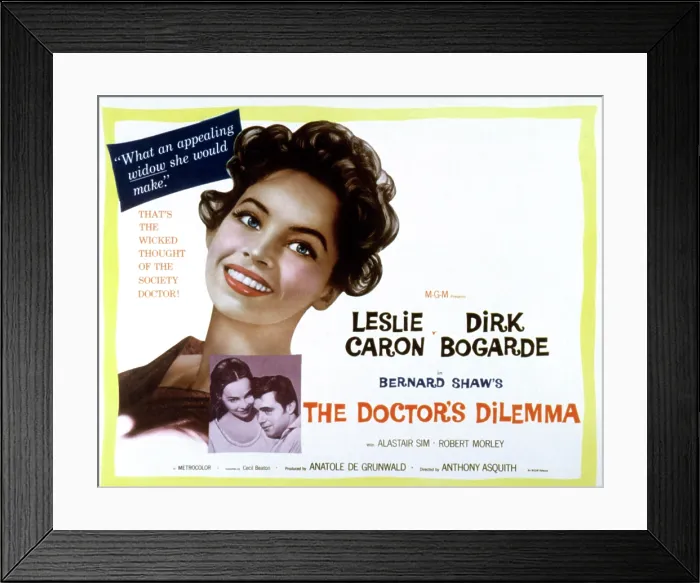 Framed Print : THE DOCTOR'S DILEMMA, US lobbycard, Leslie Caron, Dirk Bogarde, 1958