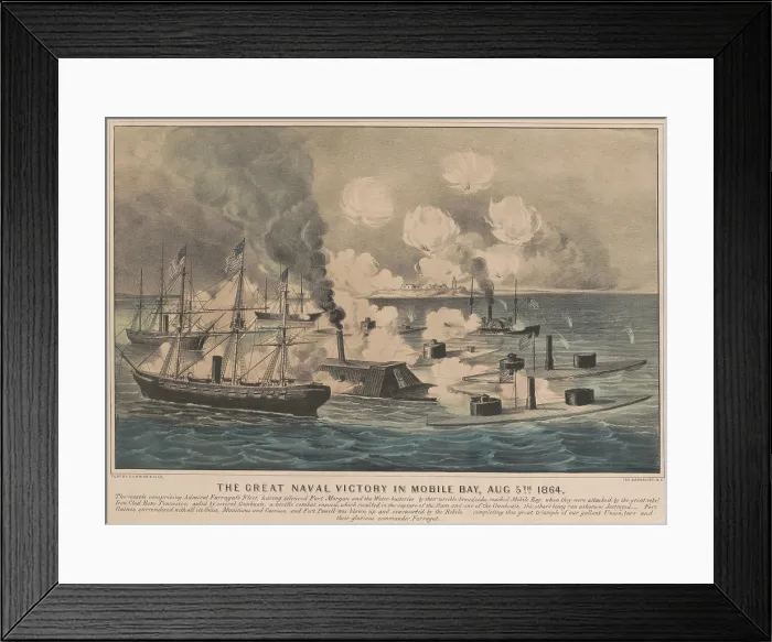 Framed Print : US Civil War. Battle of Mobile Bay, Aug. 5, 1864. After passing Fort Morgan, Union and Confederate ships battled in Mobile Bay