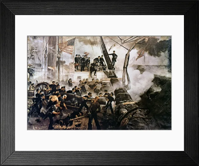 Framed Print : US Civil War. Battle of Mobile Bay, Aug. 5, 1864. Admiral Farragut's flagship, USS Hartford, fighting the CSS Tennessee