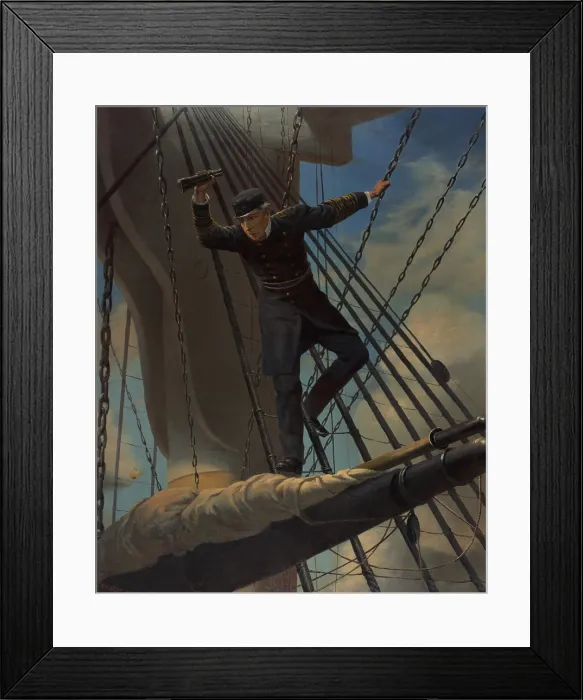 Framed Print : US Civil War. Battle of Mobile Bay, Aug. 5, 1864. Admiral Farragut passing the forts at Mobile, lashed to the rigging of his flagship USS Hartford