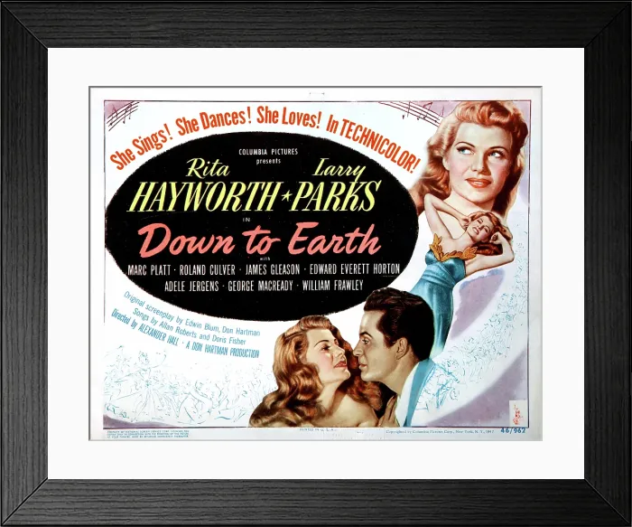 Framed Print : DOWN TO EARTH, Rita Hayworth, Larry Parks, 1947 Framed Print : DOWN TO EARTH, Rita Hayworth, Larry Parks, 1947