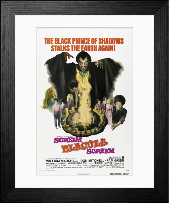 Framed Print : SCREAM BLACULA SCREAM, top center: William Marshall; bottom far right: Pam Grier; vampire in pink shirt on left
