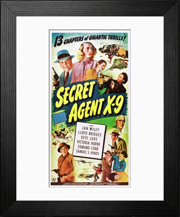 Framed Print : SECRET AGENT X-9, top from left: Lloyd Bridges, Jan Wiley, Keye Luke on poster art, 1945 Framed Print : SECRET AGENT X-9, top from left: Lloyd Bridges, Jan Wiley, Keye Luke on poster art, 1945