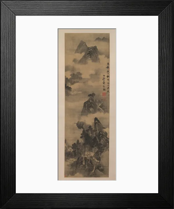 Framed Print : MOUNTAINS ALONG RIVERBANKS, by Zhang Ruitu, 1600-1640, Chinese painting, ink on satin
