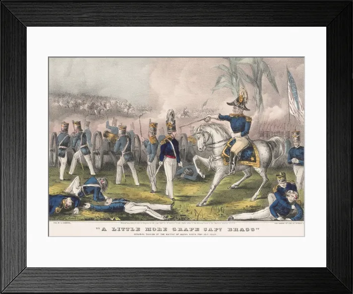 Framed Print : Mexican American War. Battle of Buena Vista, Feb. 22-23, 1847. A little more grape Capt. Bragg ordered General Zachary Taylor at the Battle of Buena Vista