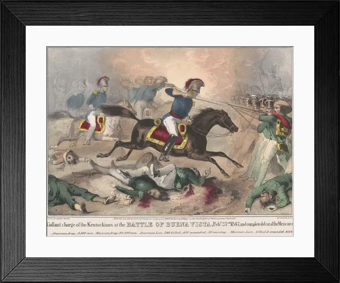 Framed Print : Mexican American War. Battle of Buena Vista, Feb. 22-23, 1847. Except for the Dragoons (cavalry) and Artillery, the US soldiers at the Battle of Buena Vista were green volunteers