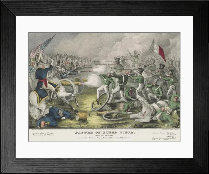 Framed Print : Mexican American War. Battle of Buena Vista, Feb. 22-23, 1847. The battle was a near thing, with the US army about a quarter of the size of the Mexican's 20, 000 men