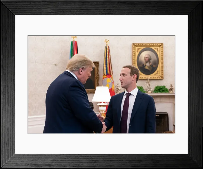 Framed Print : President Donald Trump welcomes Facebook CEO Mark Zuckerberg, on Thursday, Sept. 19, 2019