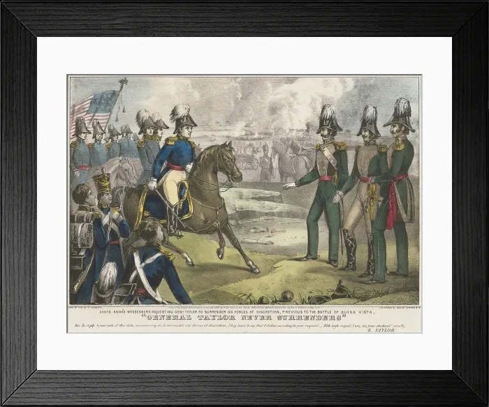 Framed Print : Mexican American War. Battle of Buena Vista, Feb. 23-24, 1847. Santa Anna's messengers requesting Gen. Zachary Taylor to surrender his forces during the Battle of Buena Vista