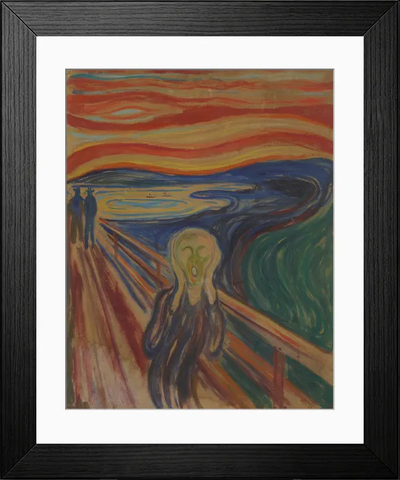 Framed Print : The Scream, by Edvard Munch, 1910, Norwegian Expressionist painting, tempera and oil on unprimed cardboard. The Scream, by Edvard Munch, 1895, Norwegian Expressionist painting