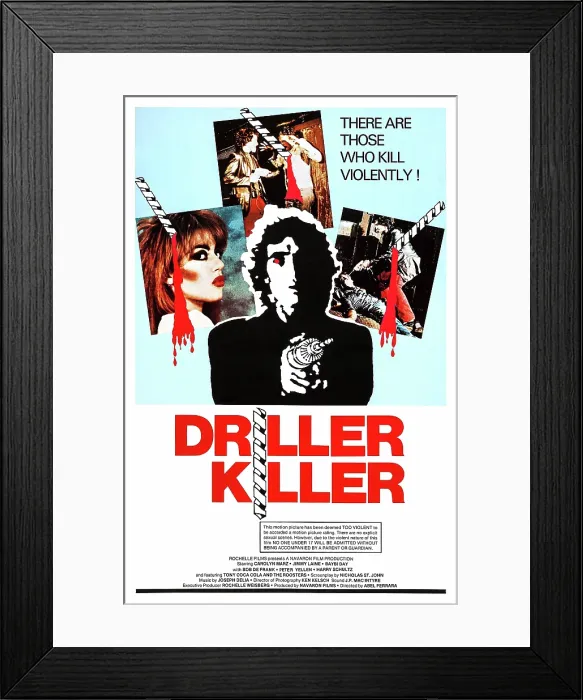 Framed Print : THE DRILLER KILLER, poster art, Baybi Day (left), Abel Ferrara (center), 1979. Rochelle Films / Courtesy Everett Collection