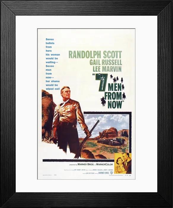 Framed Print : SEVEN MEN FROM NOW, (aka 7 MEN FROM NOW), US poster art, left: Randolph Scott, 1956
