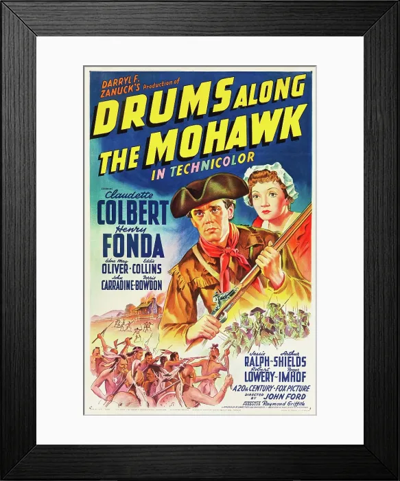 Framed Print : DRUMS ALONG THE MOHAWK, Poster Art, Claudette Colbert, Henry Fonda, 1939, TM and Copyright 20th Century Fox Film Corp. All rights reserved / courtesy Everett Collection