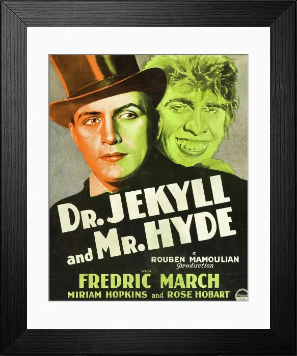 Framed Print : DR. JEKYLL AND MR. HYDE, Poster Art featuring Fredric March on window card, 1931
