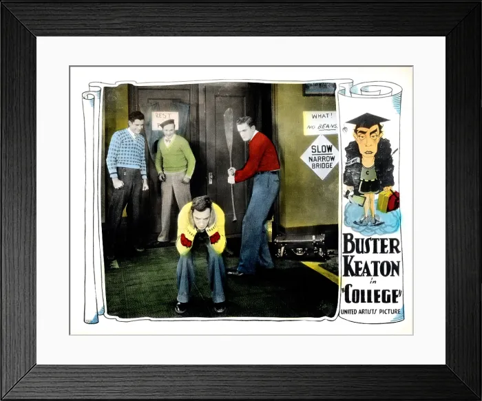 Framed Print : COLLEGE, US lobbycard, Buster Keaton (center), 1927