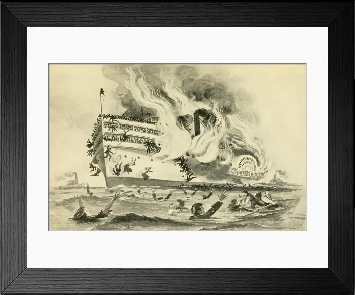 Framed Print : GENERAL SLOCUM excursion boat disaster in New York City, June 15, 1904. Women and children jump off the burning boat into the East River, where most drowned (BSLOC_2017_17_110)