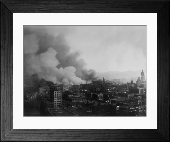 Framed Print : Smoke billowing over San Francisco, after April 18, 1906 earthquake. View from Stock Exchange building at the beginning of the fire (BSLOC_2017_17_13)