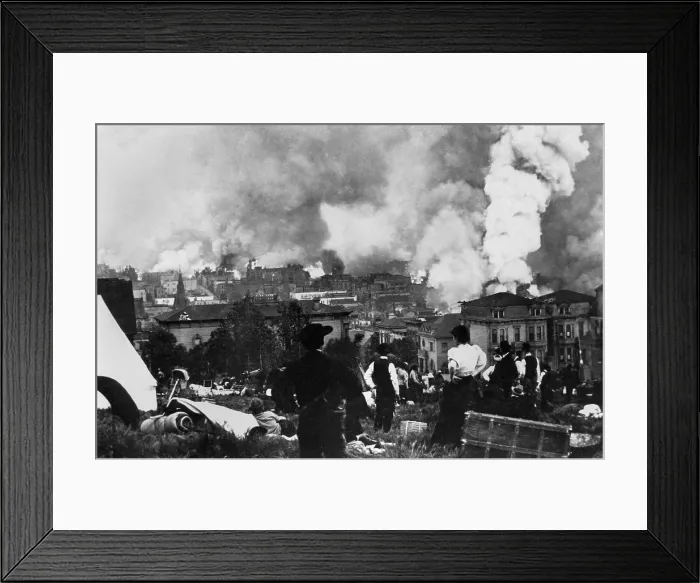 Framed Print : San Francisco burning after April 18, 1906 earthquake viewed by people in Golden Gate Park Framed Print : San Francisco burning after April 18, 1906 earthquake viewed by people in Golden Gate Park
