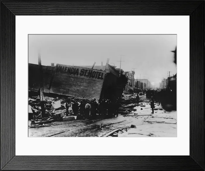 Framed Print : Collapsed Valencia St. Hotel after the San Francisco Earthquake, April 18, 1906