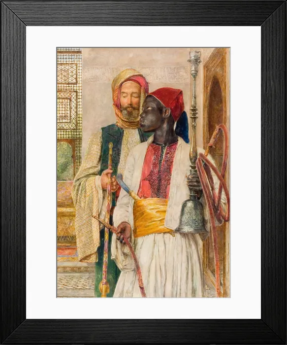 Framed Print : The Pipe Bearer, 1856, by John Frederick Lewis, 1804-1876, British oil painting. Two men, one older European, and a younger African Black man Framed Print : The Pipe Bearer, 1856, by John Frederick Lewis, 1804-1876, British oil painting. Two men, one older European, and a younger African Black man