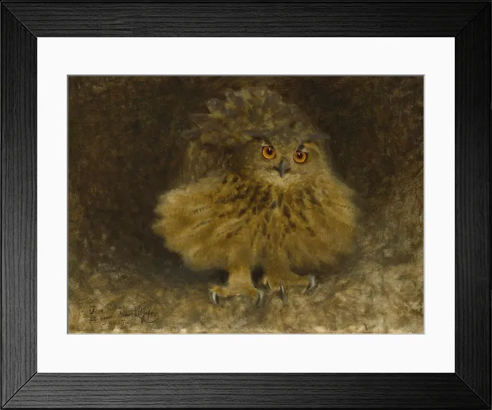 Framed Print : An Eagle Owl, 1905, by Bruno Liljefors, 1860-1939, Swedish wildlife painting, oil on canvas. (BSLOC_2023_4_56)