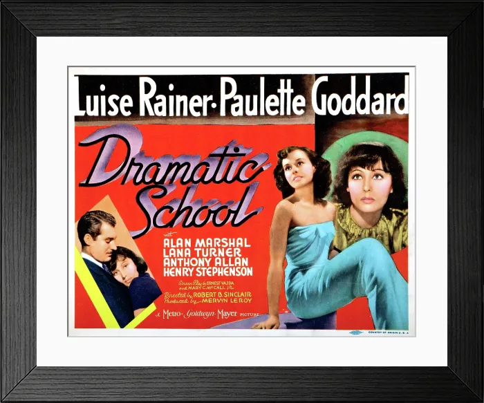 Framed Print : DRAMATIC SCHOOL, US lobbycard, from left: Alan Marshal, Luise Rainer, Paulette Goddard, 1938