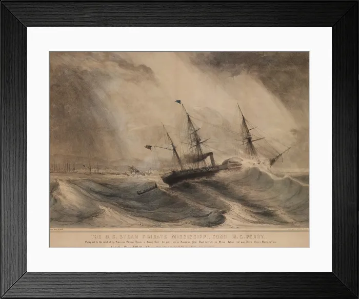 Framed Print : Mexican American War. Campaign to invade Central Mexico via Vera Cruz. The US Steam Frigate Mississippi, the Flagship of Commodore Mathew C