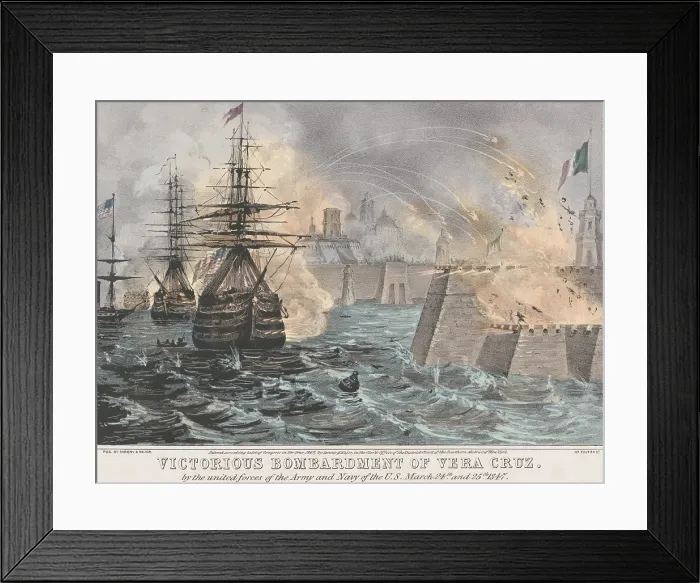 Framed Print : Mexican American War. US battleships in the final days of the victorious bombarding the Fortifications of Veracruz, Mexico. March 23-24, 1847 (BSLOC_2019_8_35)