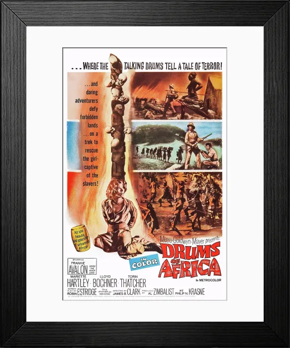 Framed Print : DRUMS OF AFRICA, US poster art, Mariette Hartley (seated), 1963
