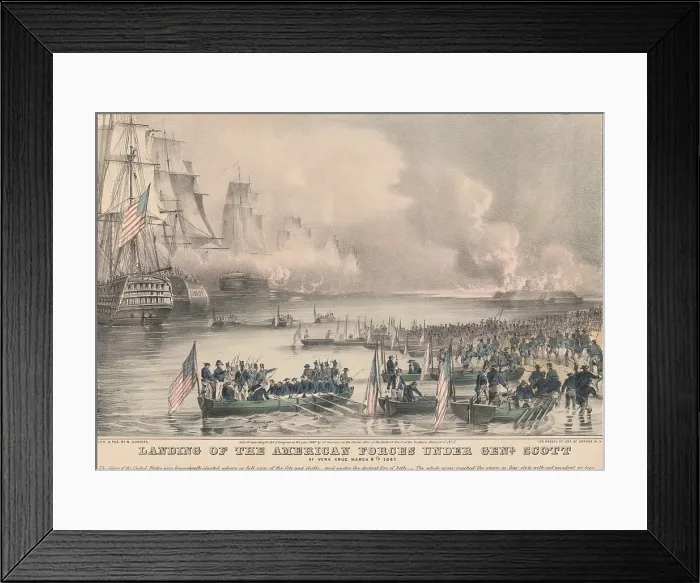 Framed Print : Mexican American War. Siege and bombardment of Vera Cruz by US Navy guns moved inland