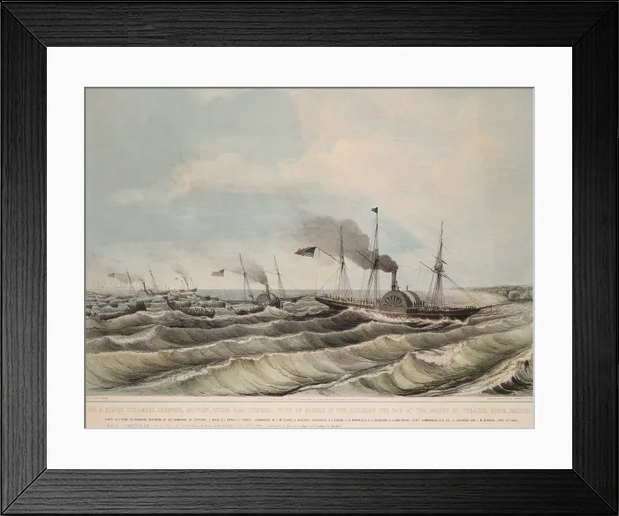 Framed Print : Mexican American War. US Blockade of ports on Mexico's southeast coast in the state of Tabasco. The US Naval Expedition under Commodore Mathew C. Perry, June 14, 1847