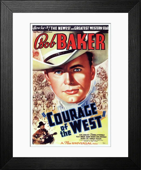 Framed Print : COURAGE OF THE WEST, US poster, Bob Baker, 1937 Framed Print : COURAGE OF THE WEST, US poster, Bob Baker, 1937