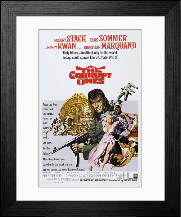 Framed Print : THE CORRUPT ONES, poster, center: Robert Stack, Elke Sommer; bottom right: Nancy Kwan, 1967 Framed Print : THE CORRUPT ONES, poster, center: Robert Stack, Elke Sommer; bottom right: Nancy Kwan, 1967