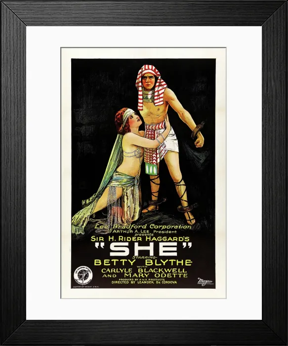 Framed Print : SHE, US poster art, from left: Betty Blythe, Carlyle Blackwell, 1925