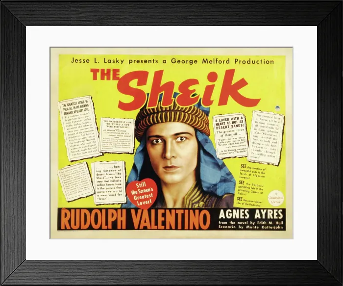 Framed Print : THE SHEIK, (re-issue 1938 half-sheet poster), Rudolph Valentino, 1921 Framed Print : THE SHEIK, (re-issue 1938 half-sheet poster), Rudolph Valentino, 1921