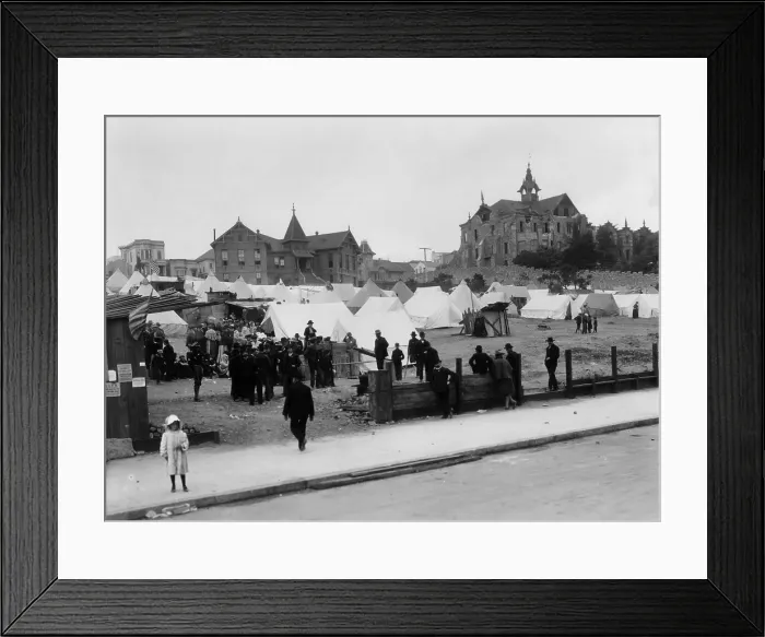 Framed Print : Refugee camp near Haight Street and Central Avenue for victims of the 1906 San Francisco Earthquake. It was established and administered by the US Army (BSLOC_2017_17_40)
