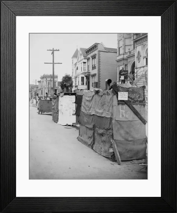 Framed Print : Temporary shelters in street after the April 18, 1906 San Francisco, earthquake and 3-day fire Framed Print : Temporary shelters in street after the April 18, 1906 San Francisco, earthquake and 3-day fire