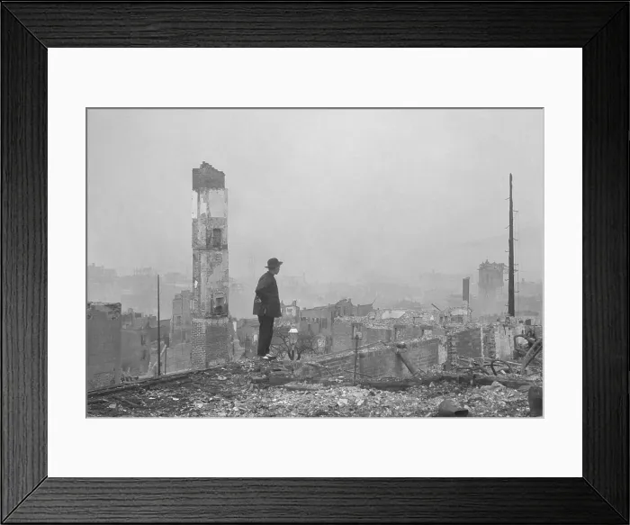 Framed Print : A Chinese man stands in the ruins of San Francisco's Chinatown after the April 18, 1906 earthquake