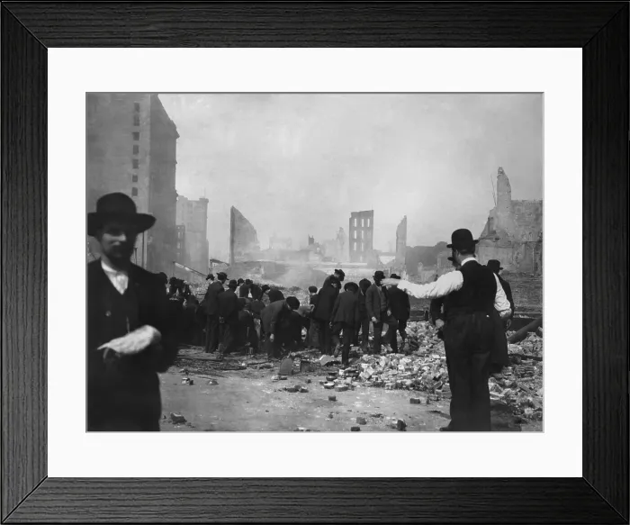 Framed Print : Men search the rubble of a store, after the April 18, 1906 San Francisco earthquake and fire Framed Print : Men search the rubble of a store, after the April 18, 1906 San Francisco earthquake and fire