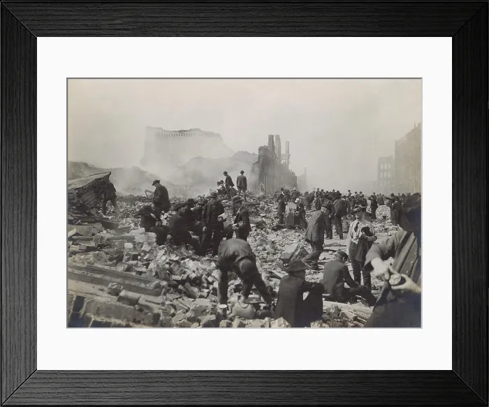 Framed Print : Scavengers in the rubble after the April 18, 1906 San Francisco Earthquake and 3-day fire Framed Print : Scavengers in the rubble after the April 18, 1906 San Francisco Earthquake and 3-day fire