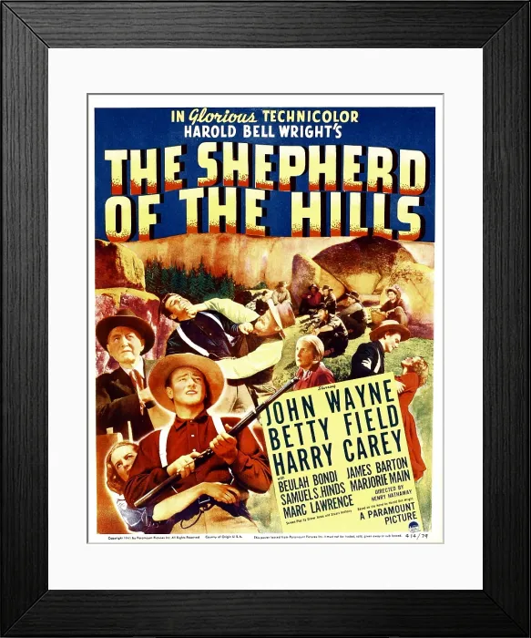 Framed Print : THE SHEPHERD OF THE HILLS, from left: Harry Carey, Betty Field, John Wayne on window card, 1941