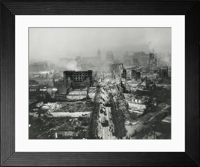 Framed Print : The ruins of San Francisco still smoldering after the April 18, 1906 earthquake and 3-day fire