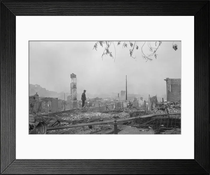 Framed Print : A Chinese man stands in the ruins of San Francisco's Chinatown after the April 18, 1906 earthquake Framed Print : A Chinese man stands in the ruins of San Francisco's Chinatown after the April 18, 1906 earthquake