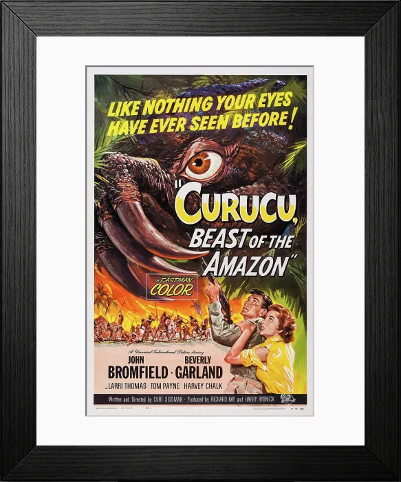 Framed Print : CURUCU, BEAST OF THE AMAZON, US poster, bottom from left: John Bromfield, Beverly Garland, 1956 Framed Print : CURUCU, BEAST OF THE AMAZON, US poster, bottom from left: John Bromfield, Beverly Garland, 1956