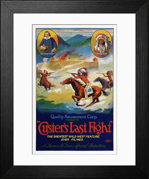 Framed Print : CUSTER'S LAST FIGHT, US poster art, Thomas Ince produced depiction of famed massacre, 1912 Framed Print : CUSTER'S LAST FIGHT, US poster art, Thomas Ince produced depiction of famed massacre, 1912