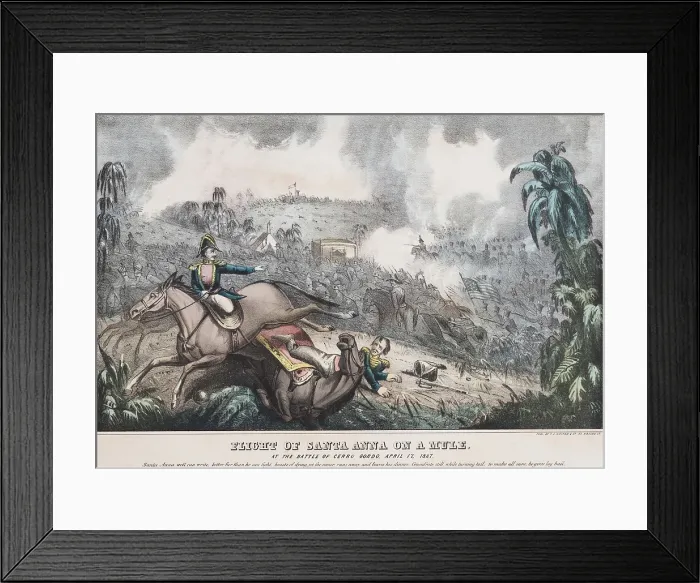 Framed Print : Mexican American War. Battle of Cerro Gordo, April 12-18, 1847. After losing the battle, Mexican General Santa Anna escaped riding a mule