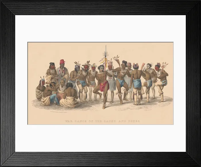 Framed Print : Sauk and Fox Native American men perform a war dance, 1836 Framed Print : Sauk and Fox Native American men perform a war dance, 1836