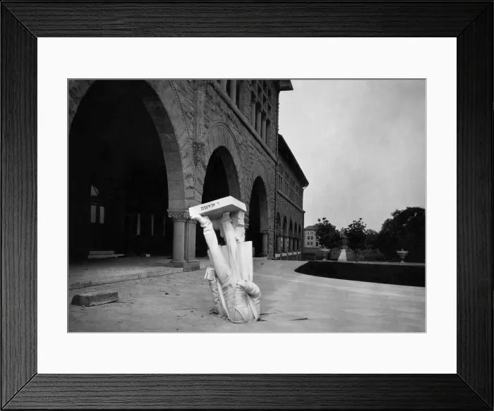 Framed Print : Statue of Louis Agassiz in pavement after the San Francisco Earthquake, 1906