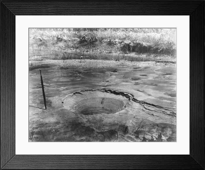 Framed Print : Craterlet of a sand boil formed during the Charleston earthquake, August 31, 1886. It was caused by soil liquefaction on Ten Mile Hill. Photo by John K. Hillers (BSLOC_2017_17_60)